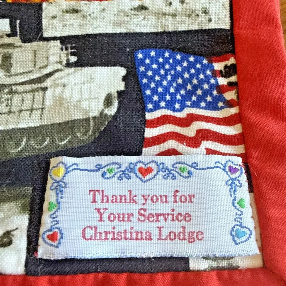 Vintage Handmade Patchwork Military Appreciation Quilt Lap/Baby Blanket  42”X48”